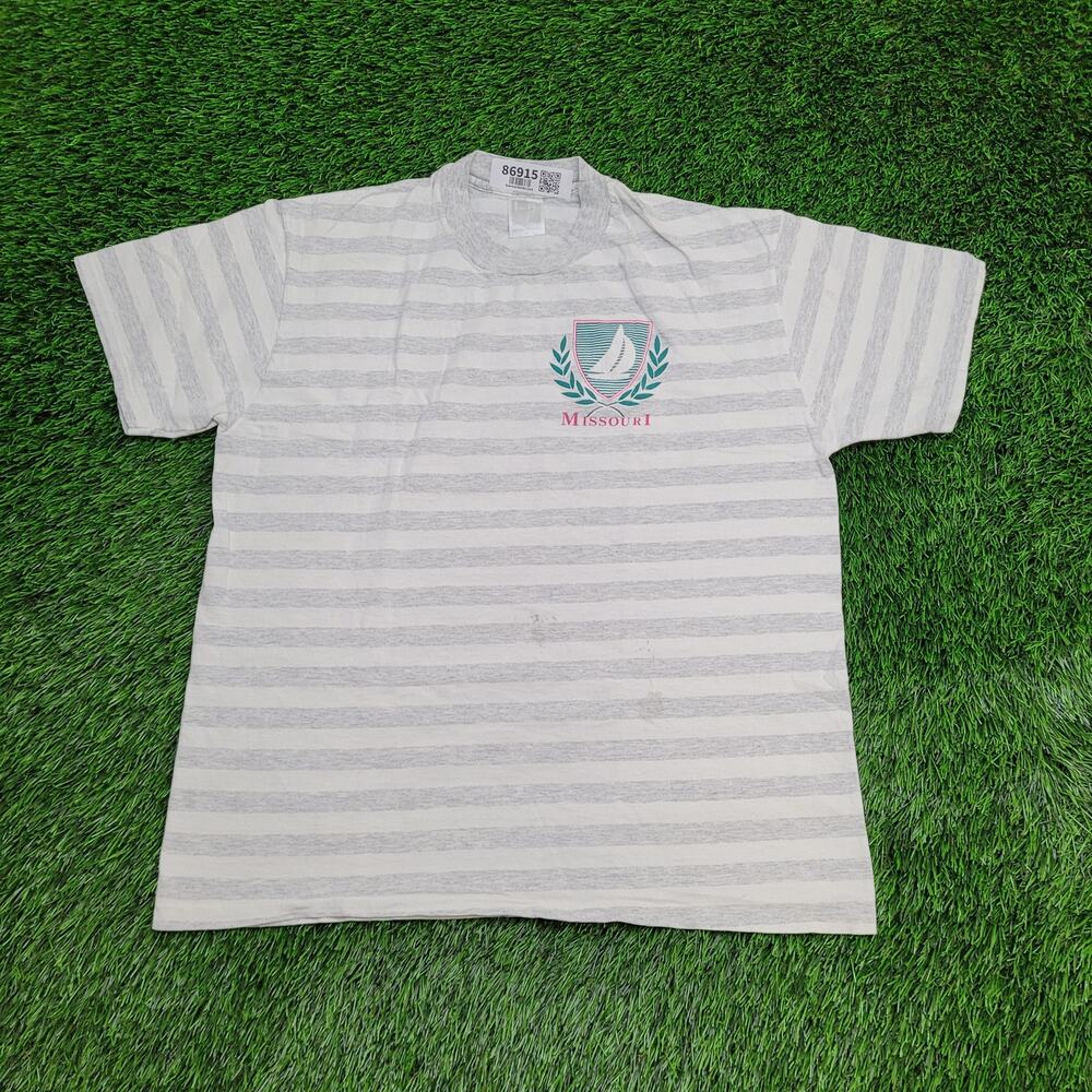 Vintage 90s Missouri Stripes Shirt Women XL 21x25 White Gray